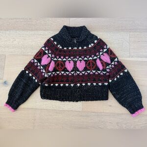 Anthropologie Pilcro Black Knit Sweater with Pink hearts XS petite XSP